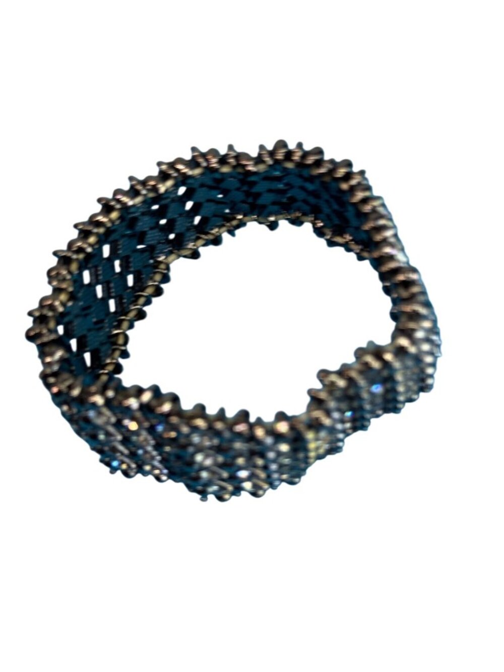 Wide Gunmetal Crystal Stretch Cuff Bracelet Black Chrome Rhinestone Mesh 7" - Picture 4 of 7